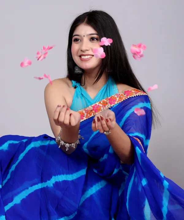 Blue_Pure_Chiffon_Leheriya_Embroidered_Border_Sarees_For_Women