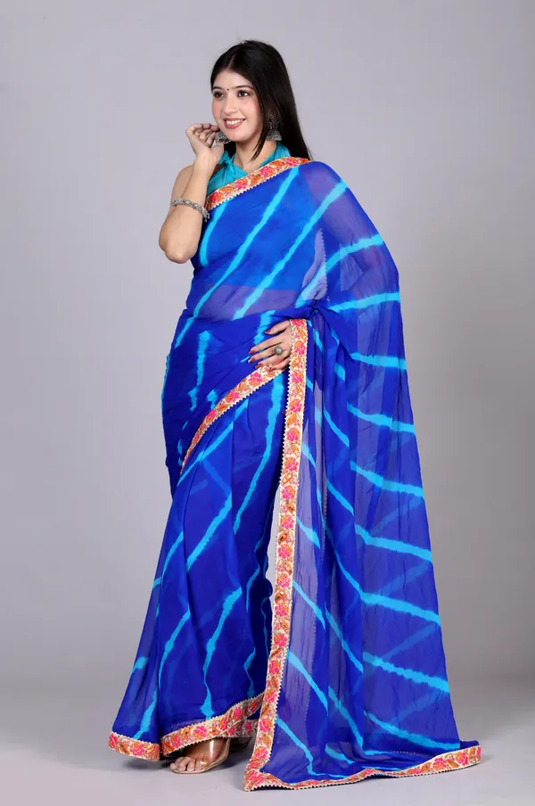 Blue_Pure_Chiffon_Leheriya_Embroidered_Border_Sarees_For_Women