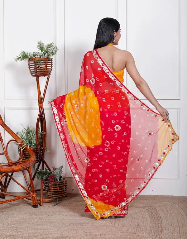 Red_Pure_Chiffon_Bandhani_Bandej_Gotta_Patti_Sarees_For_Women