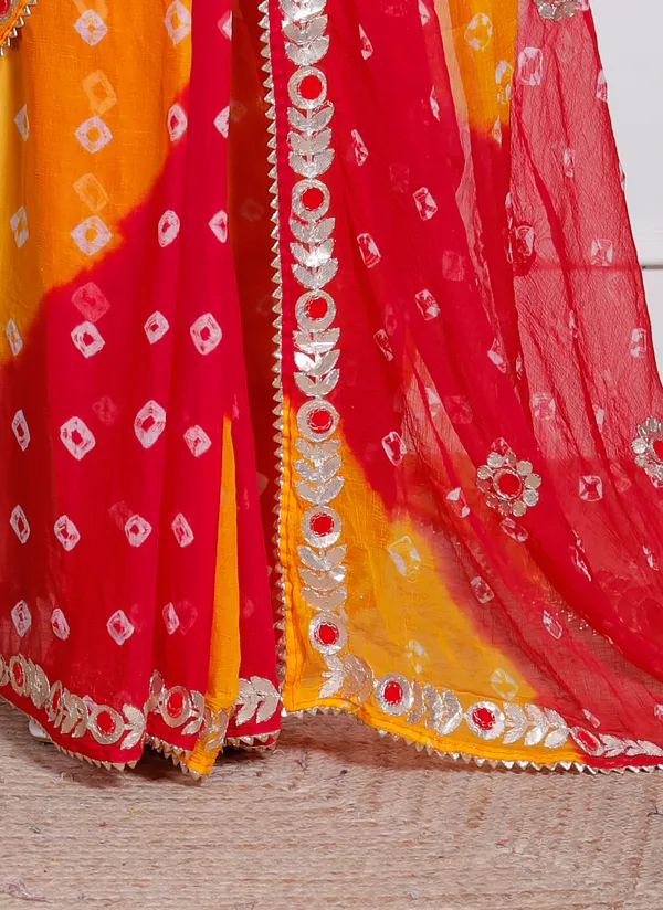 Red_Pure_Chiffon_Bandhani_Bandej_Gotta_Patti_Sarees_For_Women
