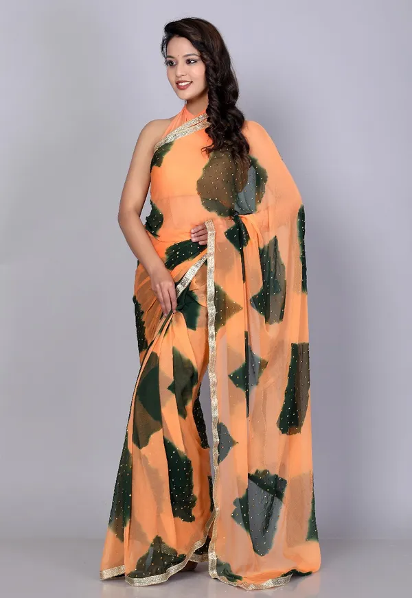 Green_Trendy_Chiffon_Printed_Printed_Leheriya_Check_Printed_Stone_Work_Sarees_For_Women