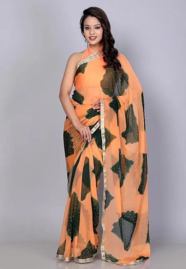Green_Trendy_Chiffon_Printed_Printed_Leheriya_Check_Printed_Stone_Work_Sarees_For_Women