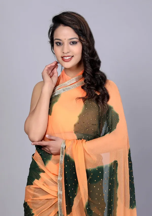 Green_Trendy_Chiffon_Printed_Printed_Leheriya_Check_Printed_Stone_Work_Sarees_For_Women