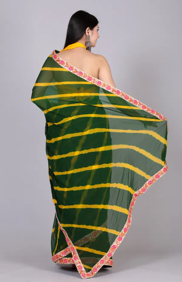 Green_Pure_Chiffon_Leheriya_Embroidered_Border_Sarees_For_Women