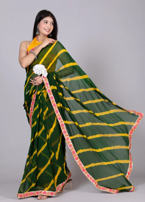 Green_Pure_Chiffon_Leheriya_Embroidered_Border_Sarees_For_Women
