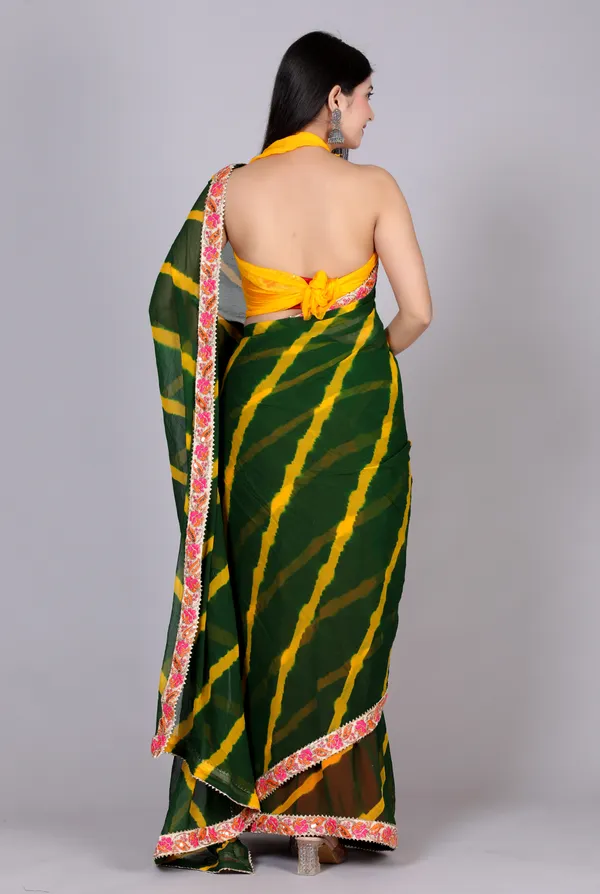 Green_Pure_Chiffon_Leheriya_Embroidered_Border_Sarees_For_Women