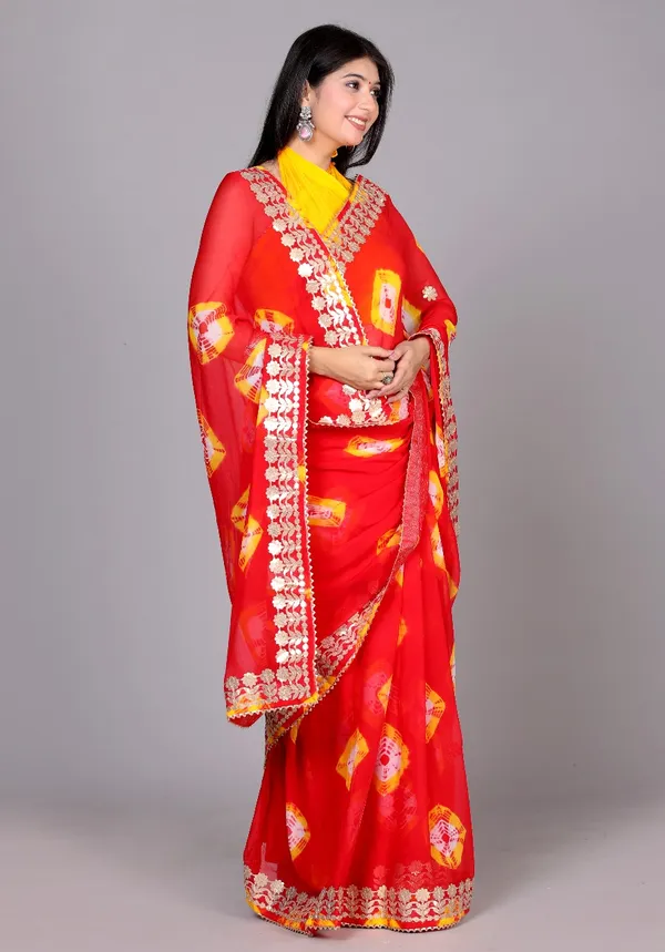 Red_Trendy_Printed_Chiffon_Bandhini_Gotta_Patti_Work_Sarees_For_Women