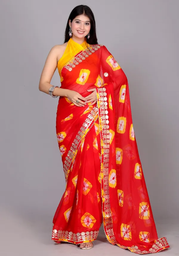 Red_Trendy_Printed_Chiffon_Bandhini_Gotta_Patti_Work_Sarees_For_Women