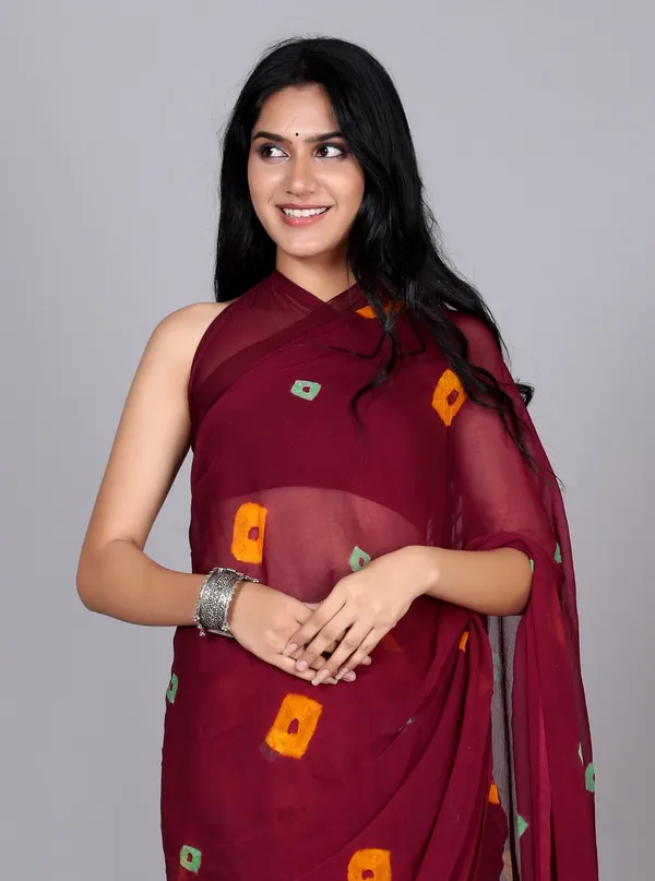 Maroon_Trendy_Printed_Chiffon_Bandhini_Sarees_For_Women