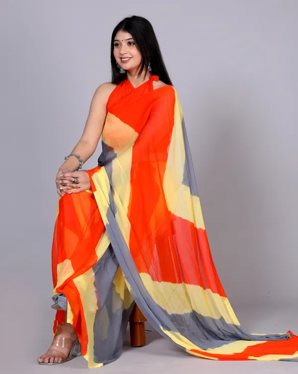 Orange_Pure_Chiffon_Leheriya_Bollywood_Sarees_For_Women