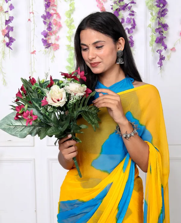 Yellow_Pure_Chiffon_Trendy_Checked_Leheriya_Chiffon_Sarees_For_Women