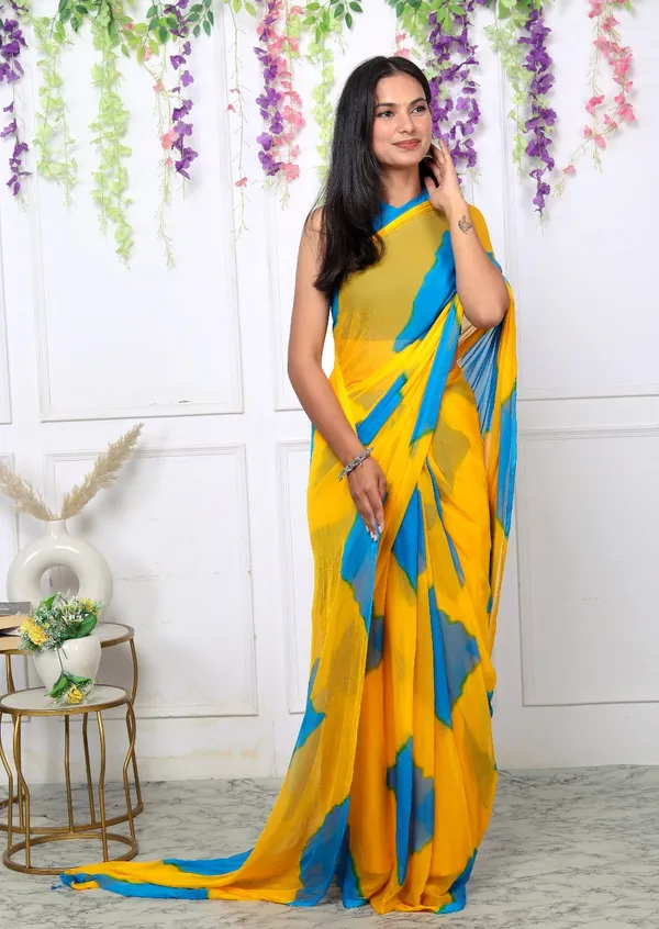 Yellow_Pure_Chiffon_Trendy_Checked_Leheriya_Chiffon_Sarees_For_Women