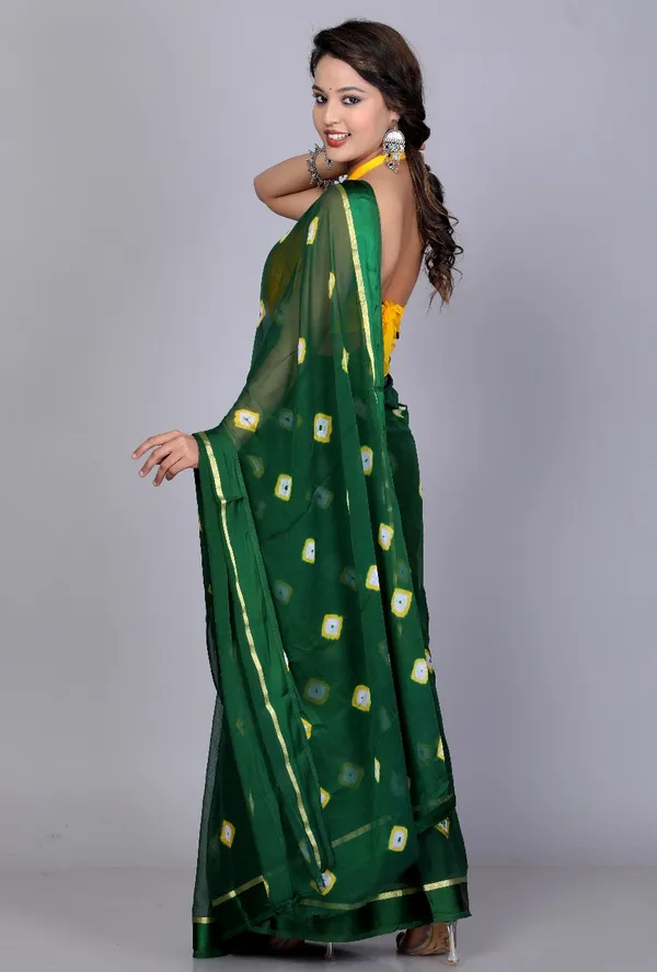 Green_Designer_Border_Printed_Hand_Print_Bandhani_Saree
