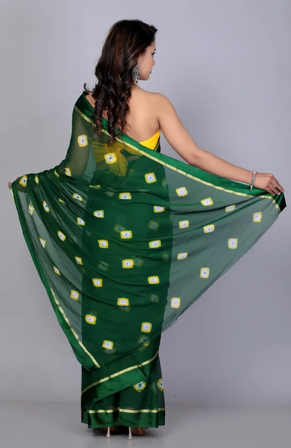Green_Designer_Border_Printed_Hand_Print_Bandhani_Saree