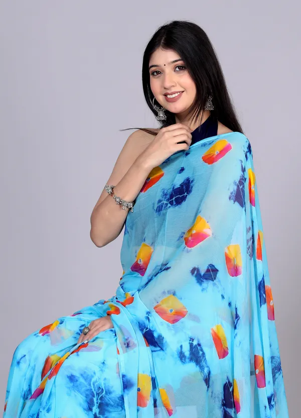 Blue_Bandhani_Printed_Chiffon_Printed_Sarees_For_Women
