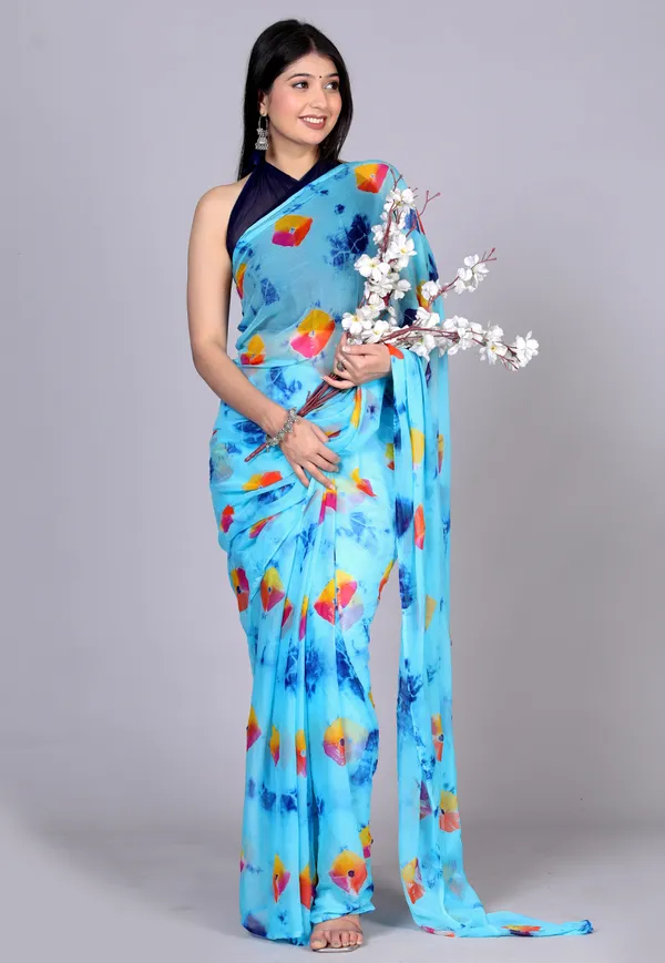 Blue_Bandhani_Printed_Chiffon_Printed_Sarees_For_Women