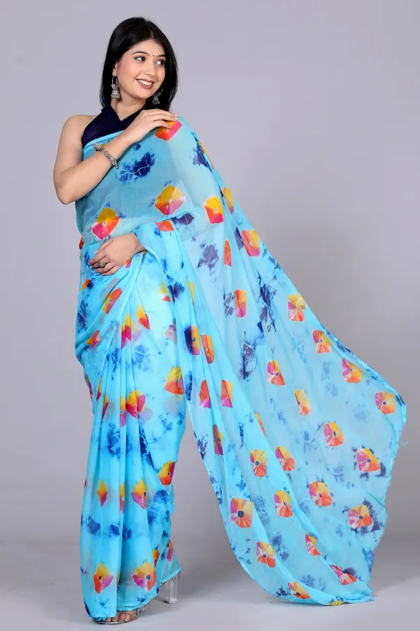 Blue_Bandhani_Printed_Chiffon_Printed_Sarees_For_Women