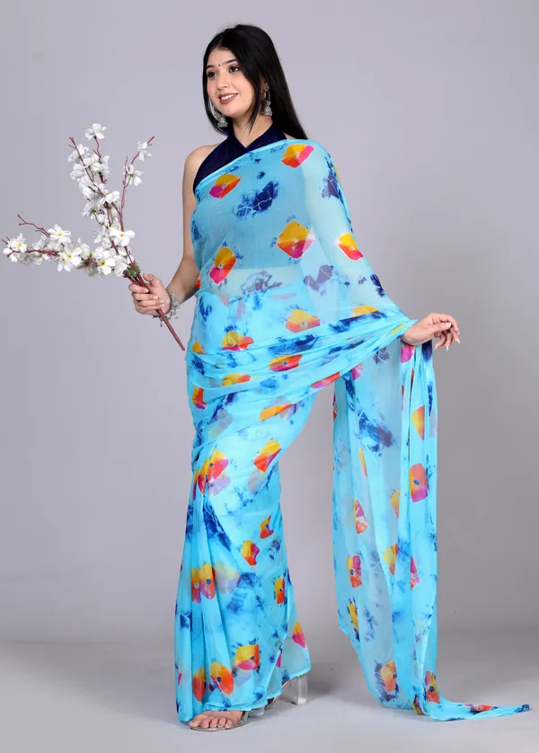 Blue_Bandhani_Printed_Chiffon_Printed_Sarees_For_Women