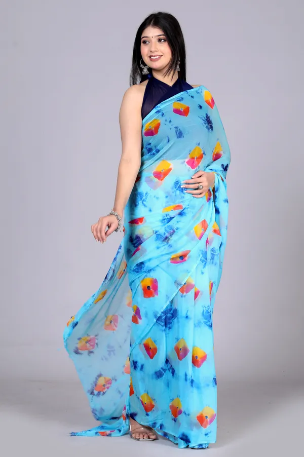 Blue_Bandhani_Printed_Chiffon_Printed_Sarees_For_Women
