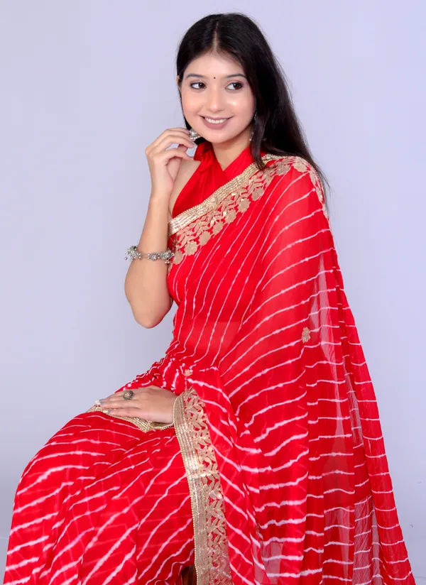 Red_Pure_Chiffon_Gotta_Patti_Leheriya_Sarees_For_Women