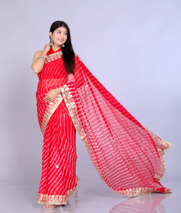 Red_Pure_Chiffon_Gotta_Patti_Leheriya_Sarees_For_Women