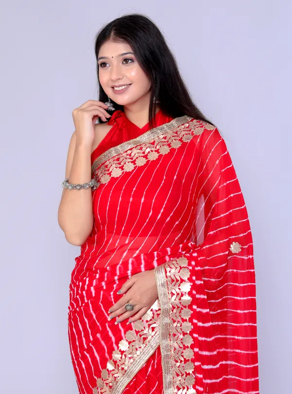 Red_Pure_Chiffon_Gotta_Patti_Leheriya_Sarees_For_Women