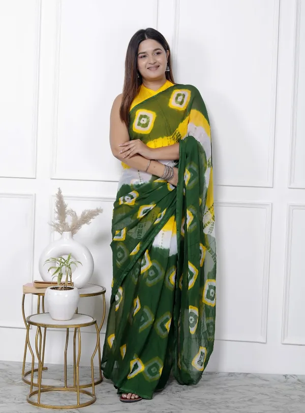 Green_Pure_Chiffon_Printed_Bandhani_Printed_Sarees_For_Women