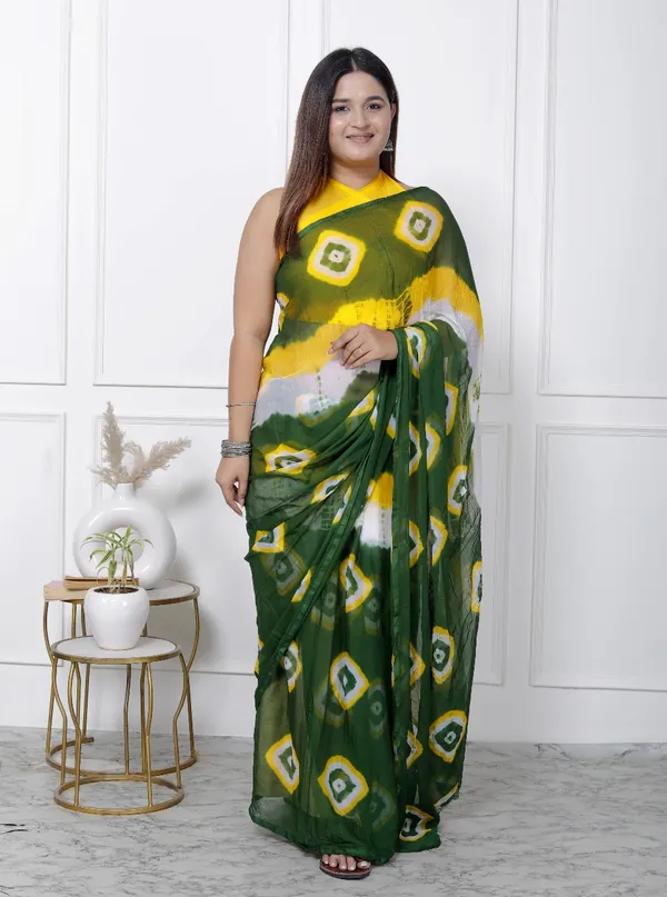 Green_Pure_Chiffon_Printed_Bandhani_Printed_Sarees_For_Women