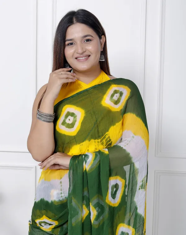 Green_Pure_Chiffon_Printed_Bandhani_Printed_Sarees_For_Women