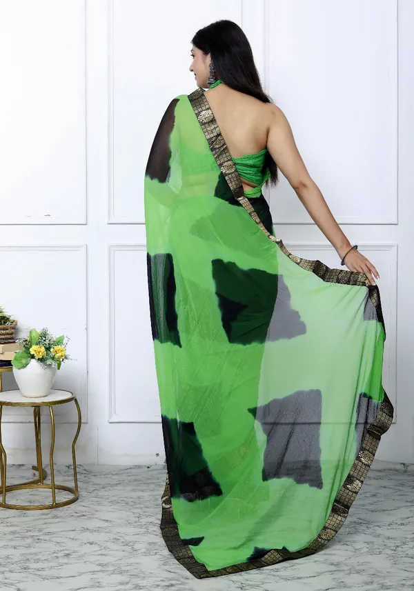 Green_Pure_Chiffon_Trendy_Checked_Lehriya_Chiffon_Sarees_For_Women