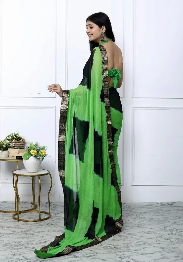 Green_Pure_Chiffon_Trendy_Checked_Lehriya_Chiffon_Sarees_For_Women