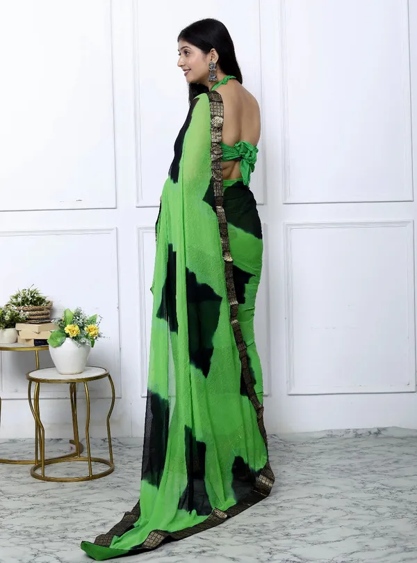 Green_Pure_Chiffon_Trendy_Checked_Lehriya_Chiffon_Sarees_For_Women