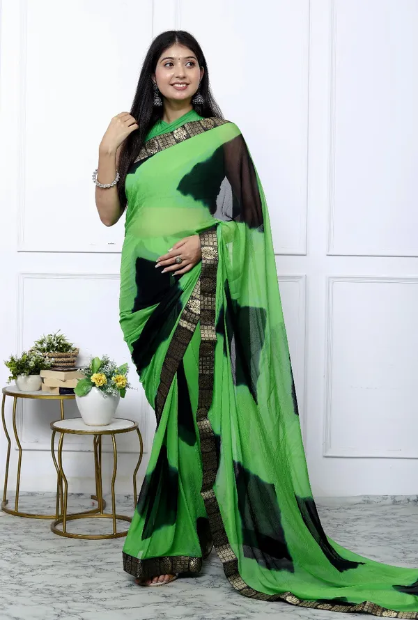 Green_Pure_Chiffon_Trendy_Checked_Lehriya_Chiffon_Sarees_For_Women