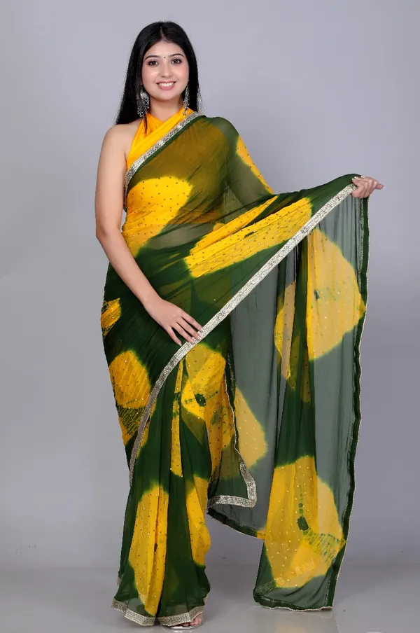 Green_Trendy_Chiffon_Printed_Printed_Bandhini_Check_Printed_Stone_Work_Sarees_For_Women