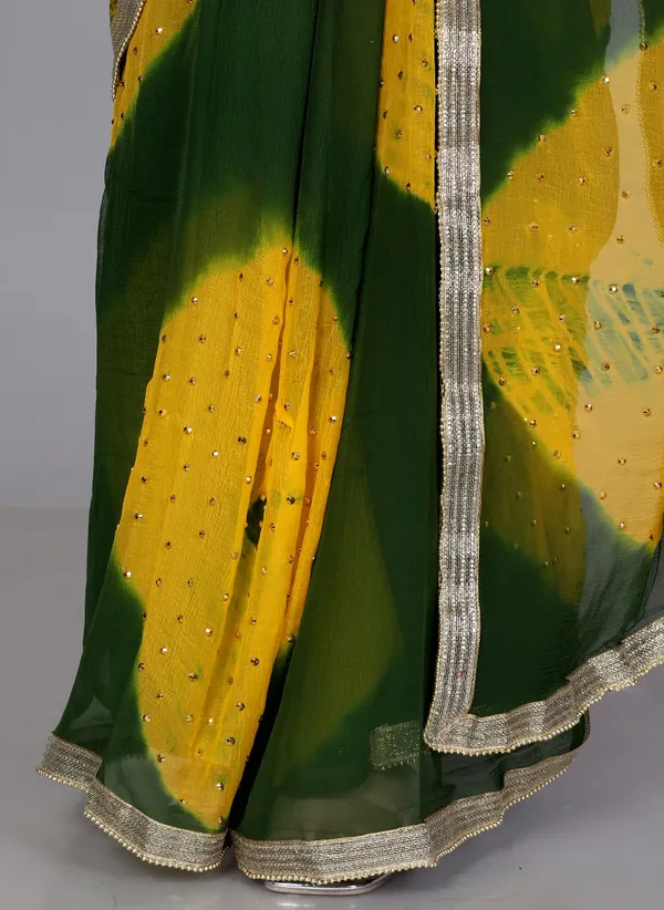 Green_Trendy_Chiffon_Printed_Printed_Bandhini_Check_Printed_Stone_Work_Sarees_For_Women