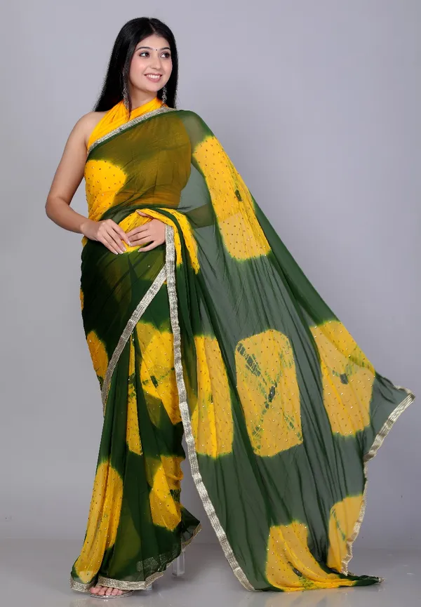 Green_Trendy_Chiffon_Printed_Printed_Bandhini_Check_Printed_Stone_Work_Sarees_For_Women