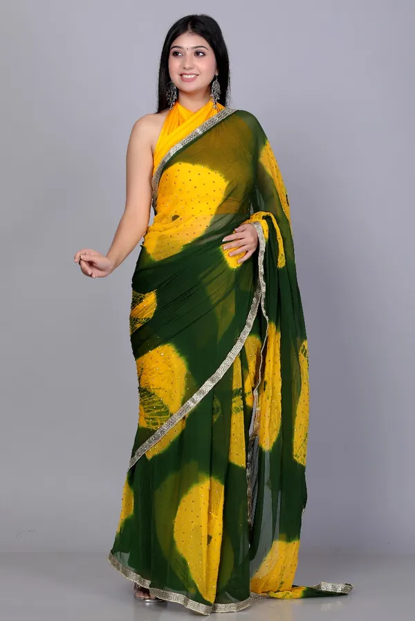 Green_Trendy_Chiffon_Printed_Printed_Bandhini_Check_Printed_Stone_Work_Sarees_For_Women