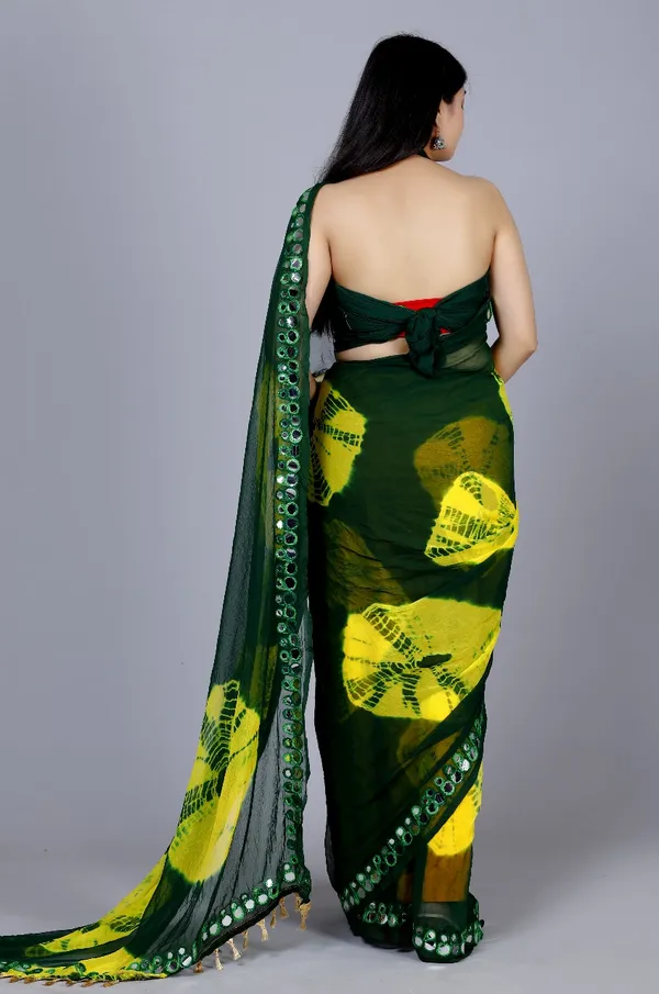 Green_Pure_Chiffon_Mirror_Work_Bandhani_Printed_Sarees_For_Women