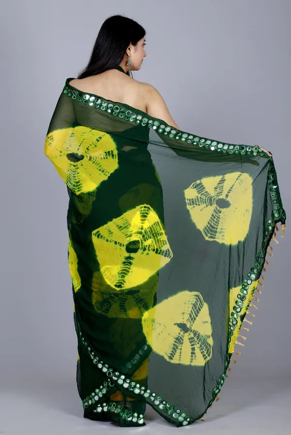 Green_Pure_Chiffon_Mirror_Work_Bandhani_Printed_Sarees_For_Women