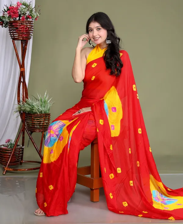 Red_Pure_Chinon_Silk_Trendy_Bandhini_Chiffon_Sarees_For_Women
