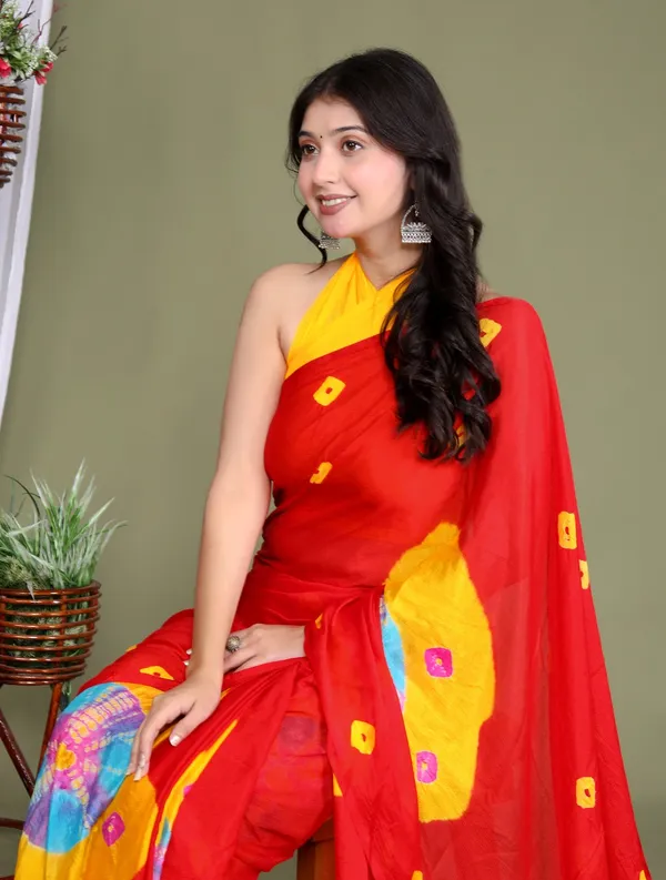 Red_Pure_Chinon_Silk_Trendy_Bandhini_Chiffon_Sarees_For_Women