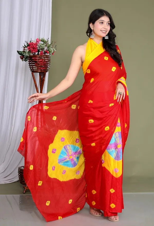Red_Pure_Chinon_Silk_Trendy_Bandhini_Chiffon_Sarees_For_Women