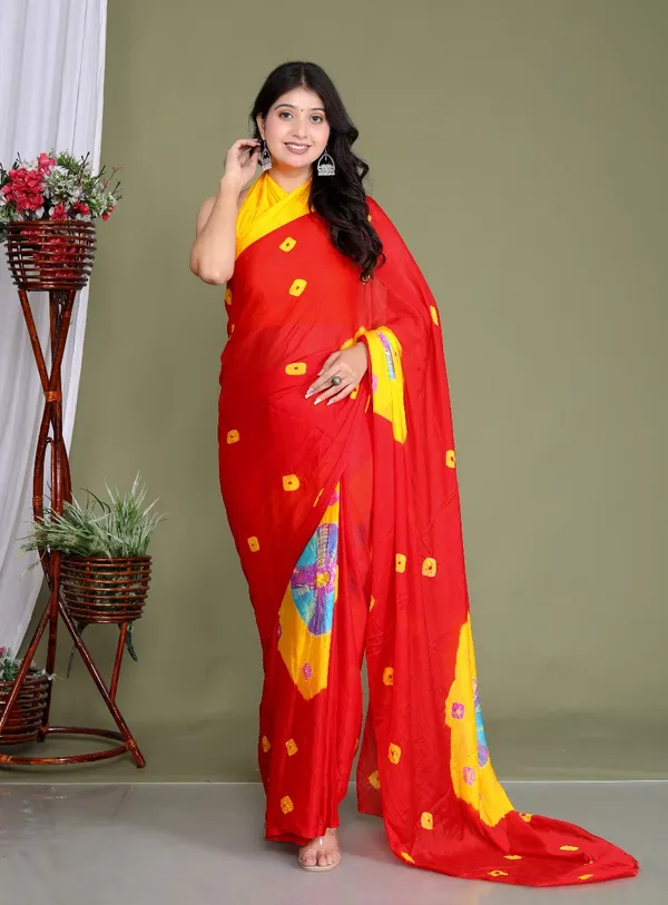 Red_Pure_Chinon_Silk_Trendy_Bandhini_Chiffon_Sarees_For_Women