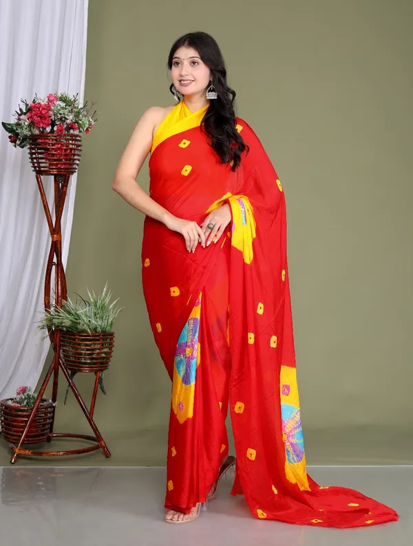 Red_Pure_Chinon_Silk_Trendy_Bandhini_Chiffon_Sarees_For_Women