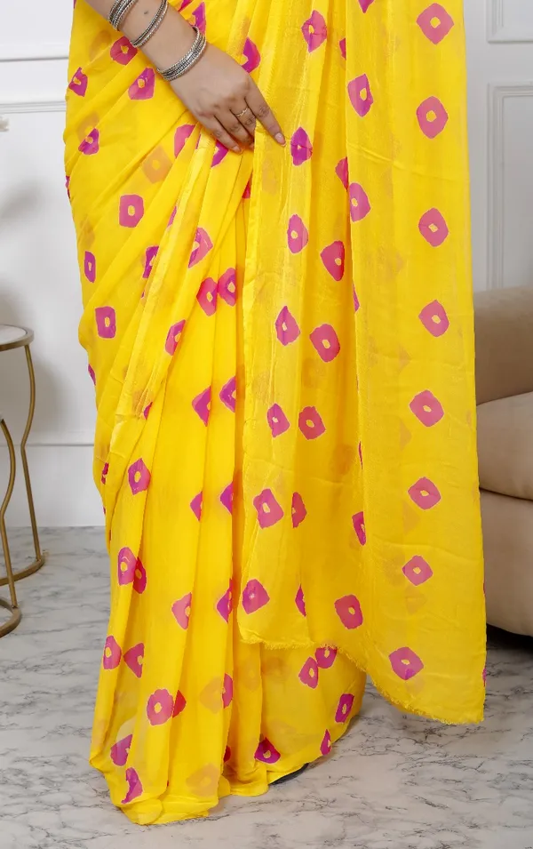 Yellow_Pure_Chiffon_Printed_Bandhani_Printed_Sarees_For_Women
