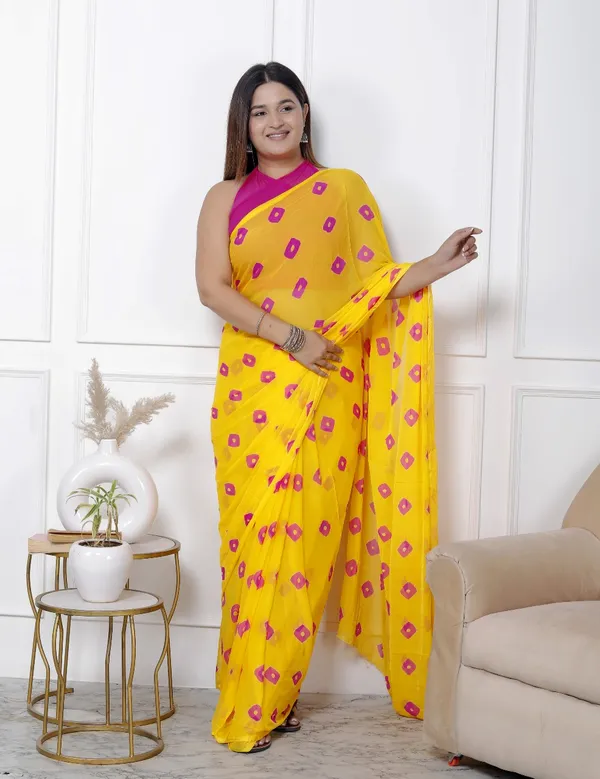 Yellow_Pure_Chiffon_Printed_Bandhani_Printed_Sarees_For_Women