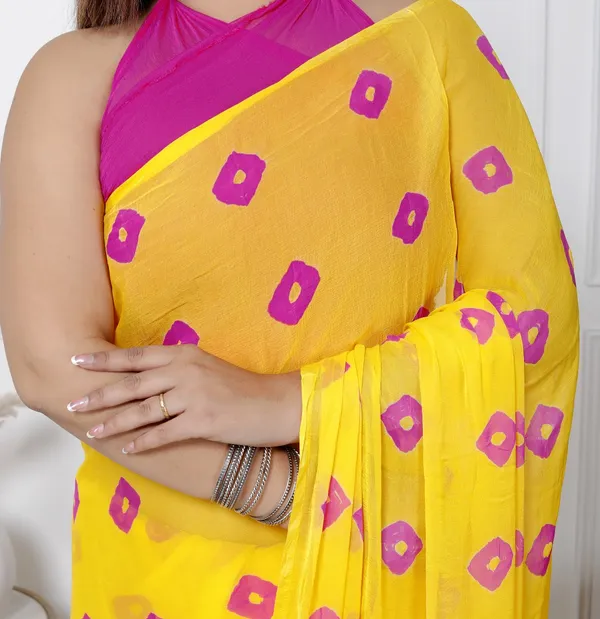 Yellow_Pure_Chiffon_Printed_Bandhani_Printed_Sarees_For_Women