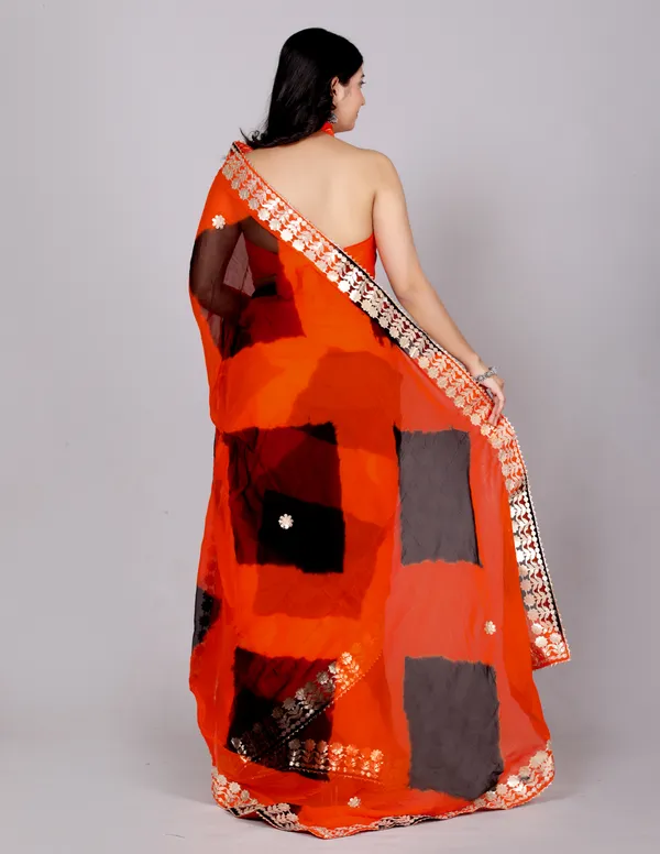 Black_Pure_Chiffon_Gotta_Patti_Work_Leheriya_Designer_Printed_Sarees_For_Women
