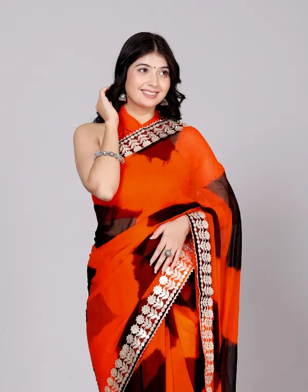 Black_Pure_Chiffon_Gotta_Patti_Work_Leheriya_Designer_Printed_Sarees_For_Women
