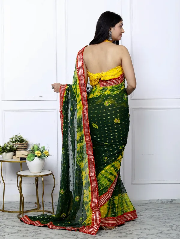 Green_Pure_Chiffon_Trendy_Checked_Bandhini_Chiffon_Sarees_For_Women